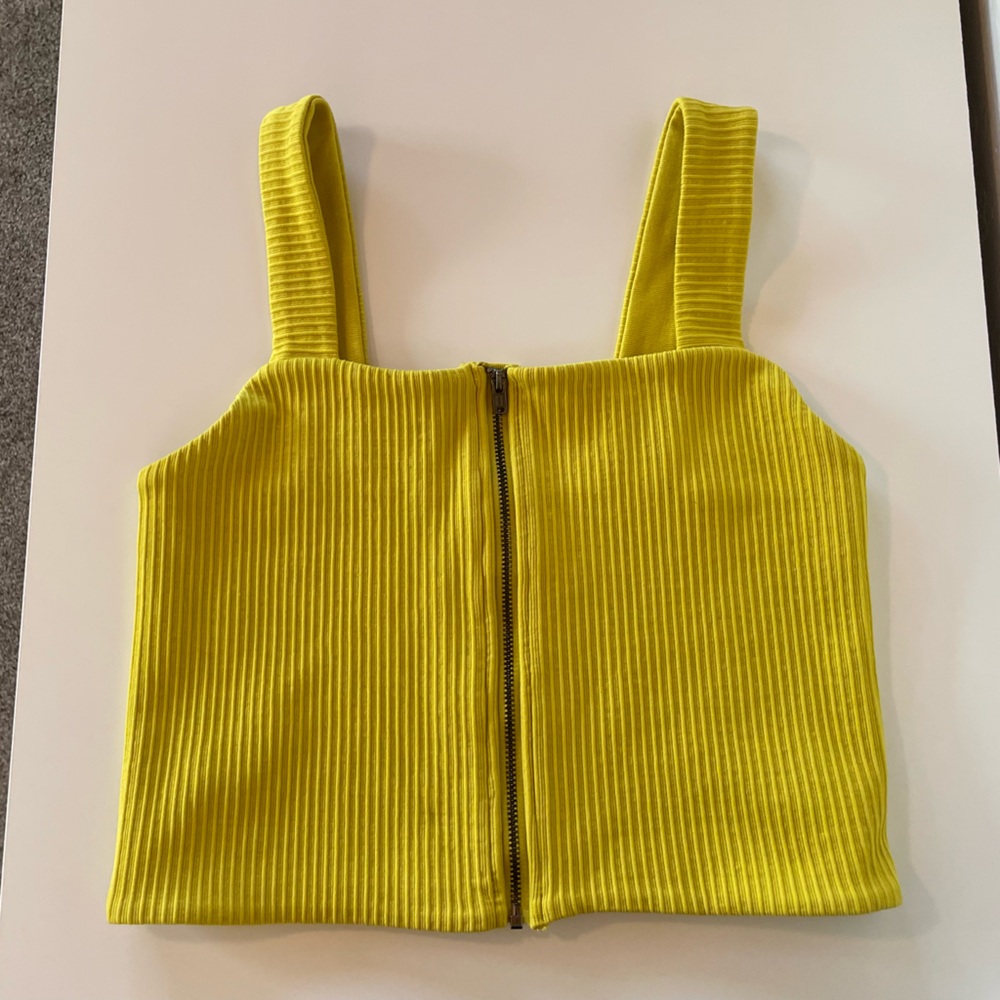 Aerie Ribbed Zip Tank Top (size L, yellow/lime)